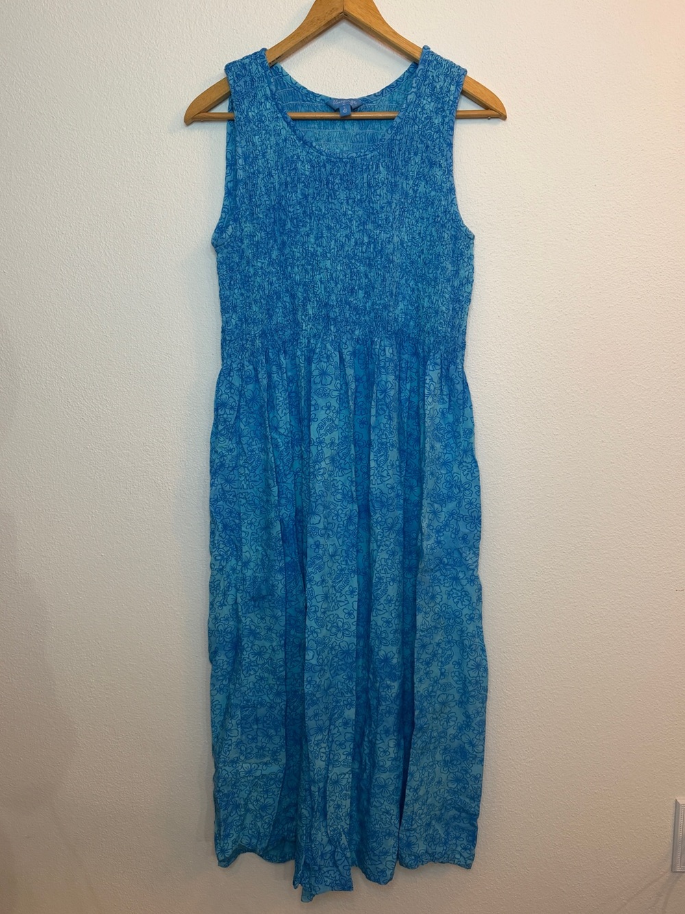 Blue Ginger Sleeveless Midi Dress Tropical Floral Blue Women’s Large